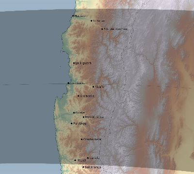 Map of the eclipse path across Chile on 08/28/2231