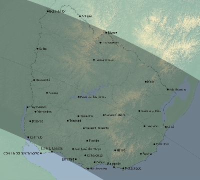 Map of the eclipse path across Uruguay on 08/28/2231