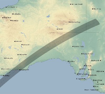 Map of the eclipse path across Australia on 01/11/2233