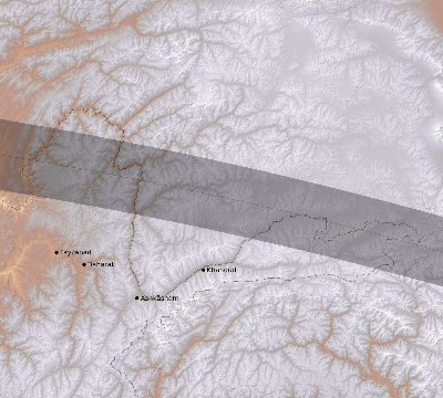 Map of the eclipse path across Afghanistan on 07/08/2233