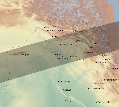 Map of the eclipse path across Iraq on 07/08/2233