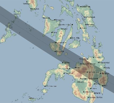 Map of the eclipse path across Philippines on 07/08/2233