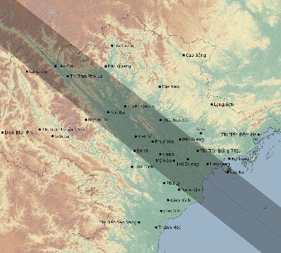 Map of the eclipse path across Vietnam on 07/08/2233