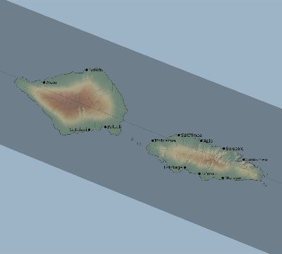 Map of the eclipse path across Samoa on 12/31/2233