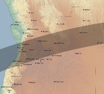 Map of the eclipse path across Angola on 06/27/2234