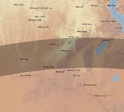Map of the eclipse path across DR Congo on 06/27/2234
