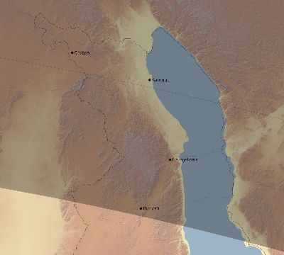 Map of the eclipse path across Malawi on 06/27/2234