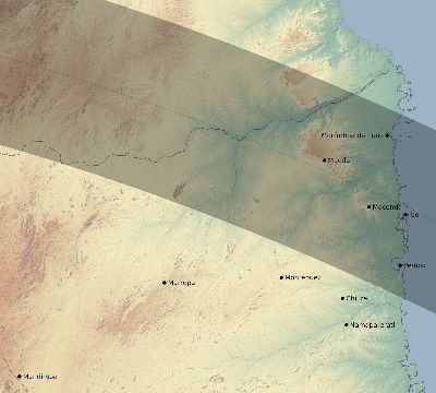 Map of the eclipse path across Mozambique on 06/27/2234