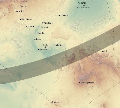 Map of the eclipse path across Algeria on 12/21/2234