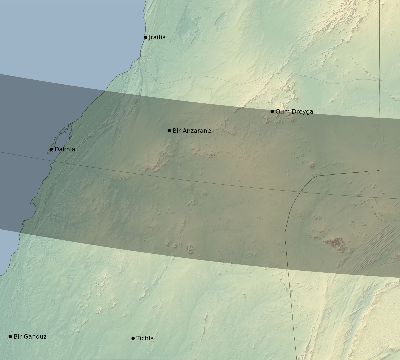 Map of the eclipse path across Western Sahara on 12/21/2234