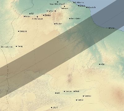 Map of the eclipse path across Libya on 12/21/2234