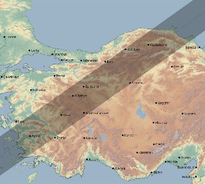 Map of the eclipse path across Turkey on 12/21/2234