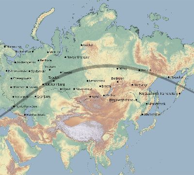 Map of the eclipse path across Russia on 05/06/2236