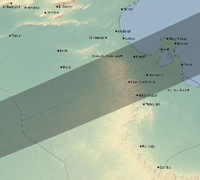 Map of the eclipse path across Tunisia on 05/06/2236