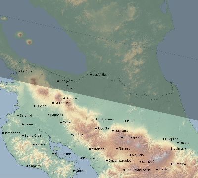 Map of the eclipse path across Costa Rica on 04/25/2237