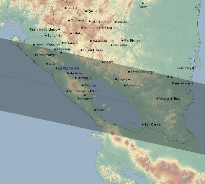 Map of the eclipse path across Nicaragua on 04/25/2237