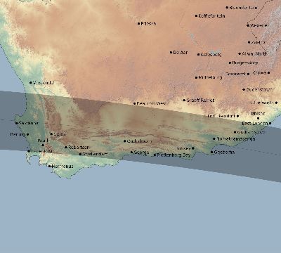 Map of the eclipse path across South Africa on 04/15/2238