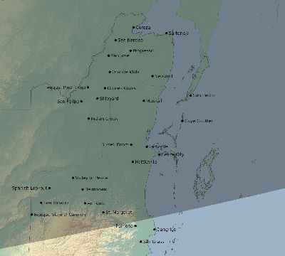 Map of the eclipse path across Belize on 02/23/2240