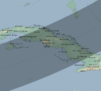 Map of the eclipse path across Cuba on 02/23/2240