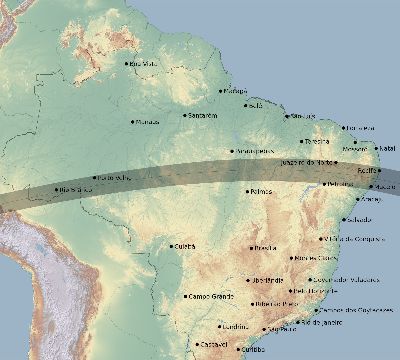 Map of the eclipse path across Brazil on 08/18/2240