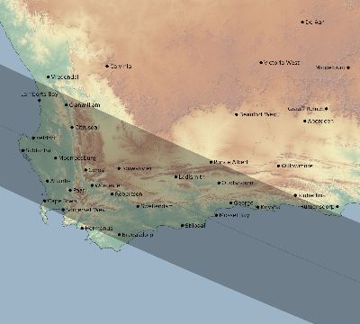 Map of the eclipse path across South Africa on 08/18/2240