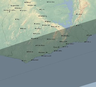 Map of the eclipse path across Ghana on 02/11/2241
