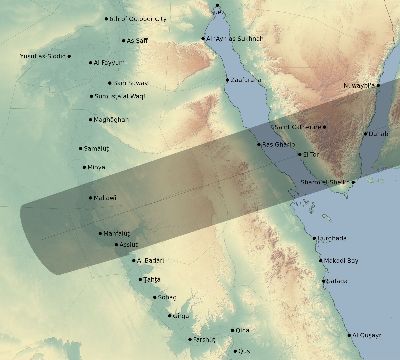 Map of the eclipse path across Egypt on 08/08/2241