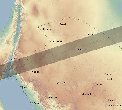 Map of the eclipse path across Saudi Arabia on 08/08/2241