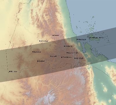 Map of the eclipse path across Eritrea on 12/12/2243
