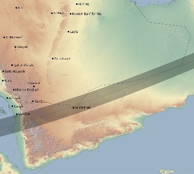 Map of the eclipse path across Saudi Arabia on 12/12/2243