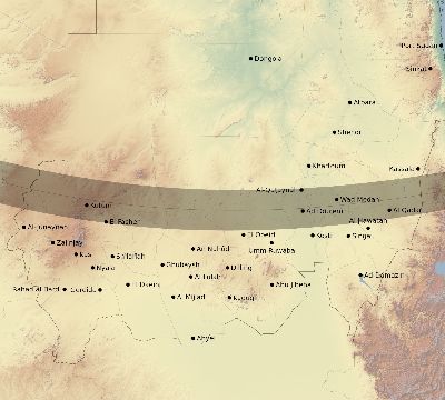 Map of the eclipse path across Sudan on 12/12/2243