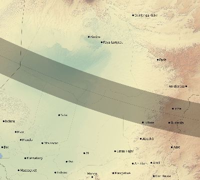 Map of the eclipse path across Chad on 12/12/2243