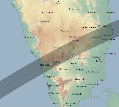 Map of the eclipse path across India on 06/06/2244