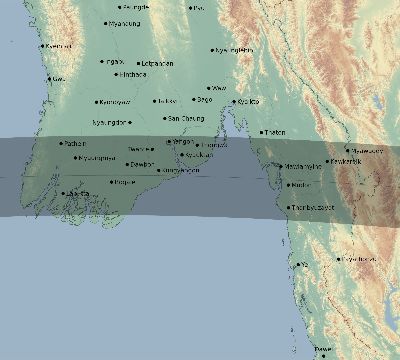 Map of the eclipse path across Myanmar on 06/06/2244
