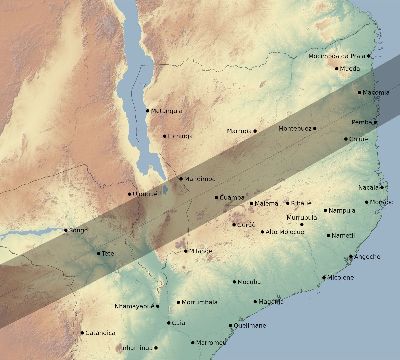 Map of the eclipse path across Mozambique on 06/06/2244