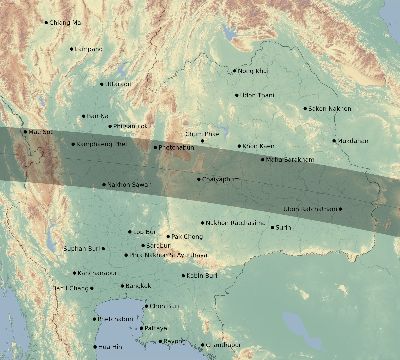 Map of the eclipse path across Thailand on 06/06/2244