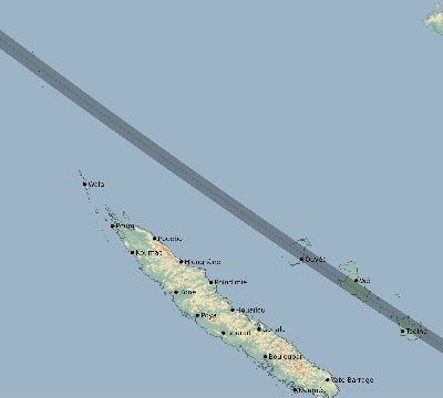 Map of the eclipse path across New Caledonia on 12/01/2244