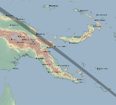 Map of the eclipse path across Papua New Guinea on 12/01/2244