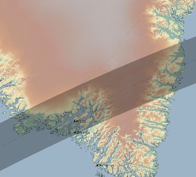 Map of the eclipse path across Greenland on 05/26/2245