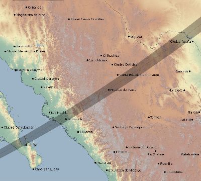 Map of the eclipse path across Mexico on 05/26/2245