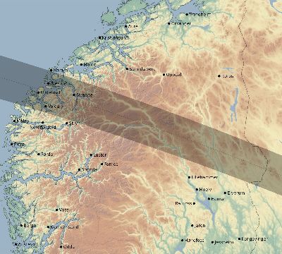 Map of the eclipse path across Norway on 05/26/2245