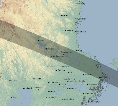 Map of the eclipse path across Sweden on 05/26/2245