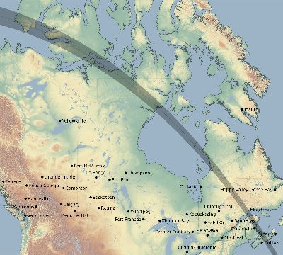Map of the eclipse path across Canada on 09/29/2247
