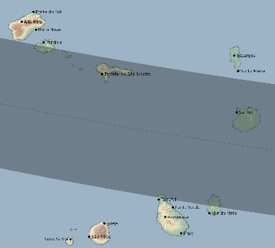 Map of the eclipse path across Cape Verde on 09/29/2247