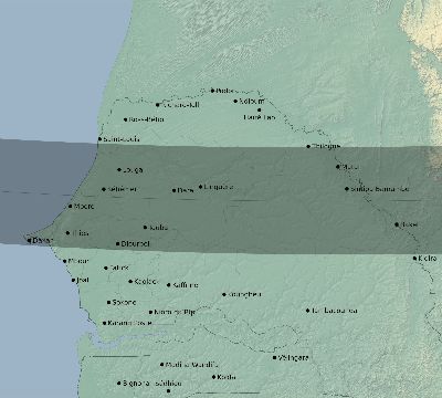 Map of the eclipse path across Senegal on 09/29/2247