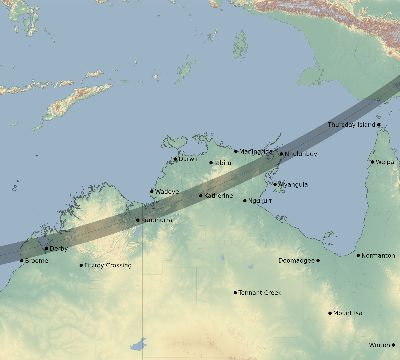 Map of the eclipse path across Australia on 03/26/2248