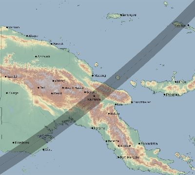 Map of the eclipse path across Papua New Guinea on 03/26/2248