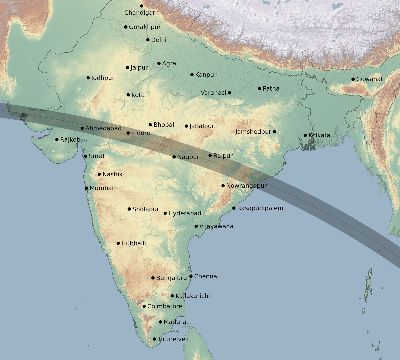 Map of the eclipse path across India on 09/18/2248