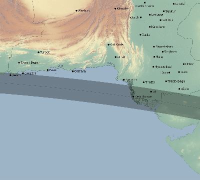 Map of the eclipse path across Pakistan on 09/18/2248