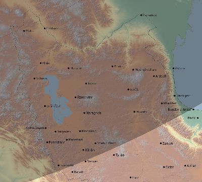 Map of the eclipse path across Iran on 03/15/2249
